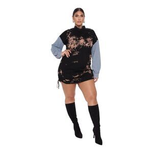 Fashion Nova Sending Mixed Signals Tie Dye Mini Dress - Black/combo NEW 3X‎